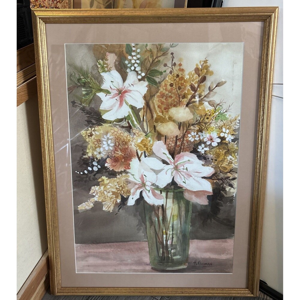 Watercolor Floral Arrangement By H.kleiman  Framed 20x26